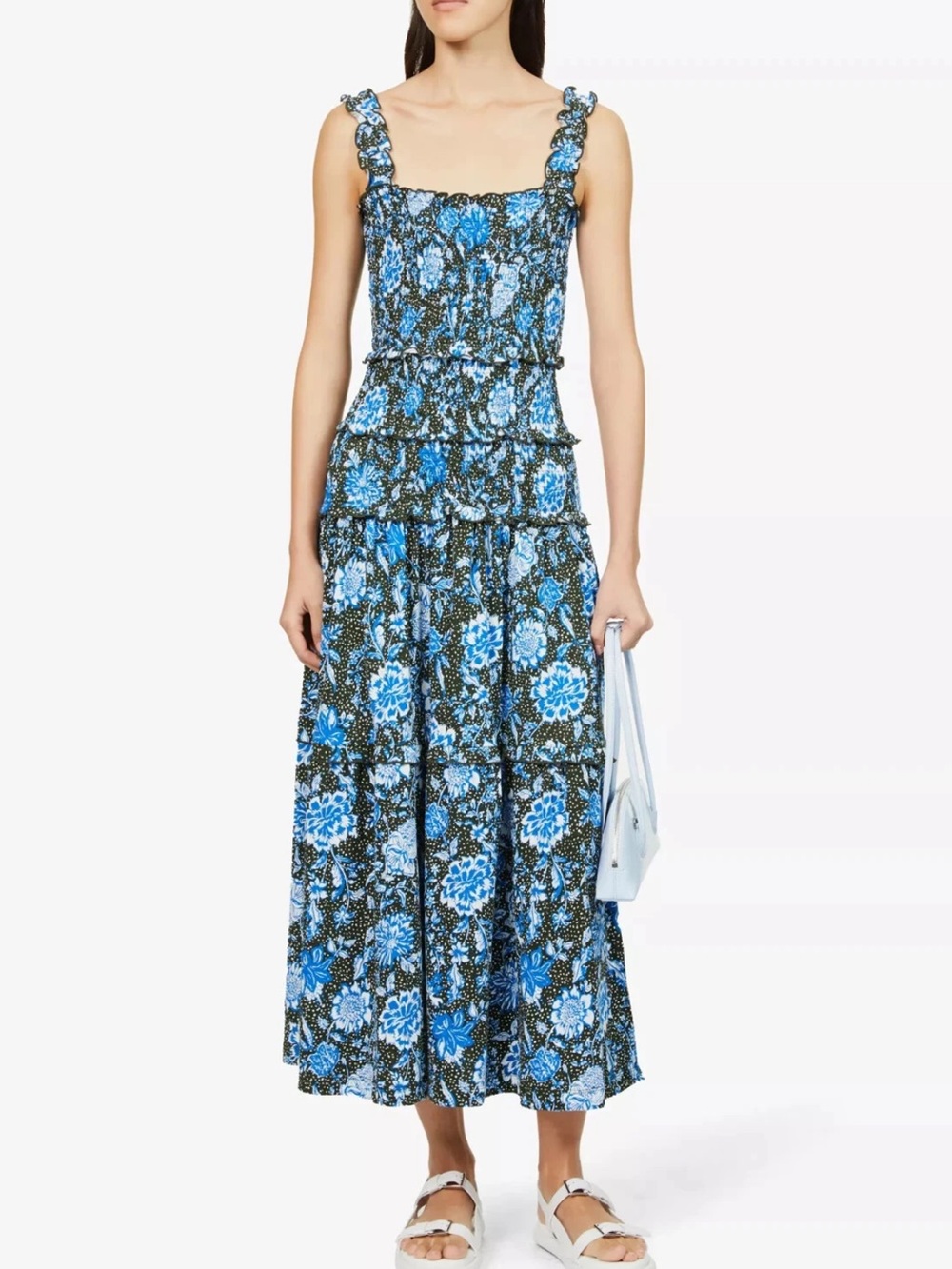 Me + Em 100% Cotton Paisley Smocked Midi Dress US 12 STRAPS ALTERED Me+Em